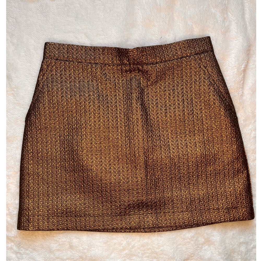 Forever 21 Mini Skirt Women Bronze Metallic Textured Woven A-Line Size 26